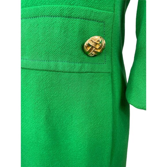 1960s green wool crepe dress with big gold buttons Size M by Nat Kaplan - Picture 2 of 8